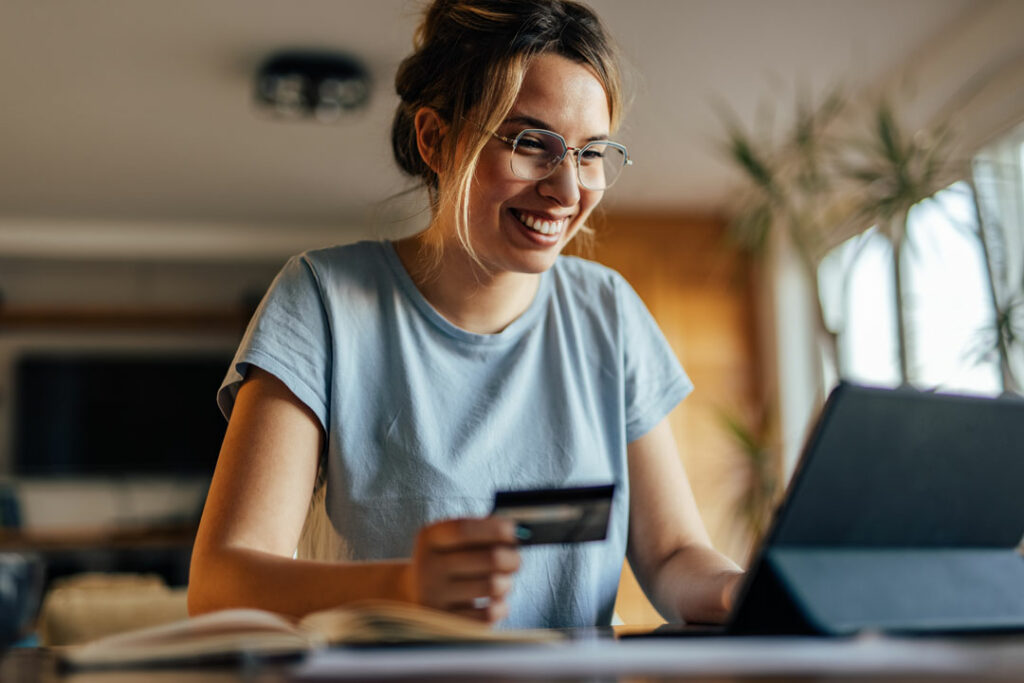 Woman making online payment