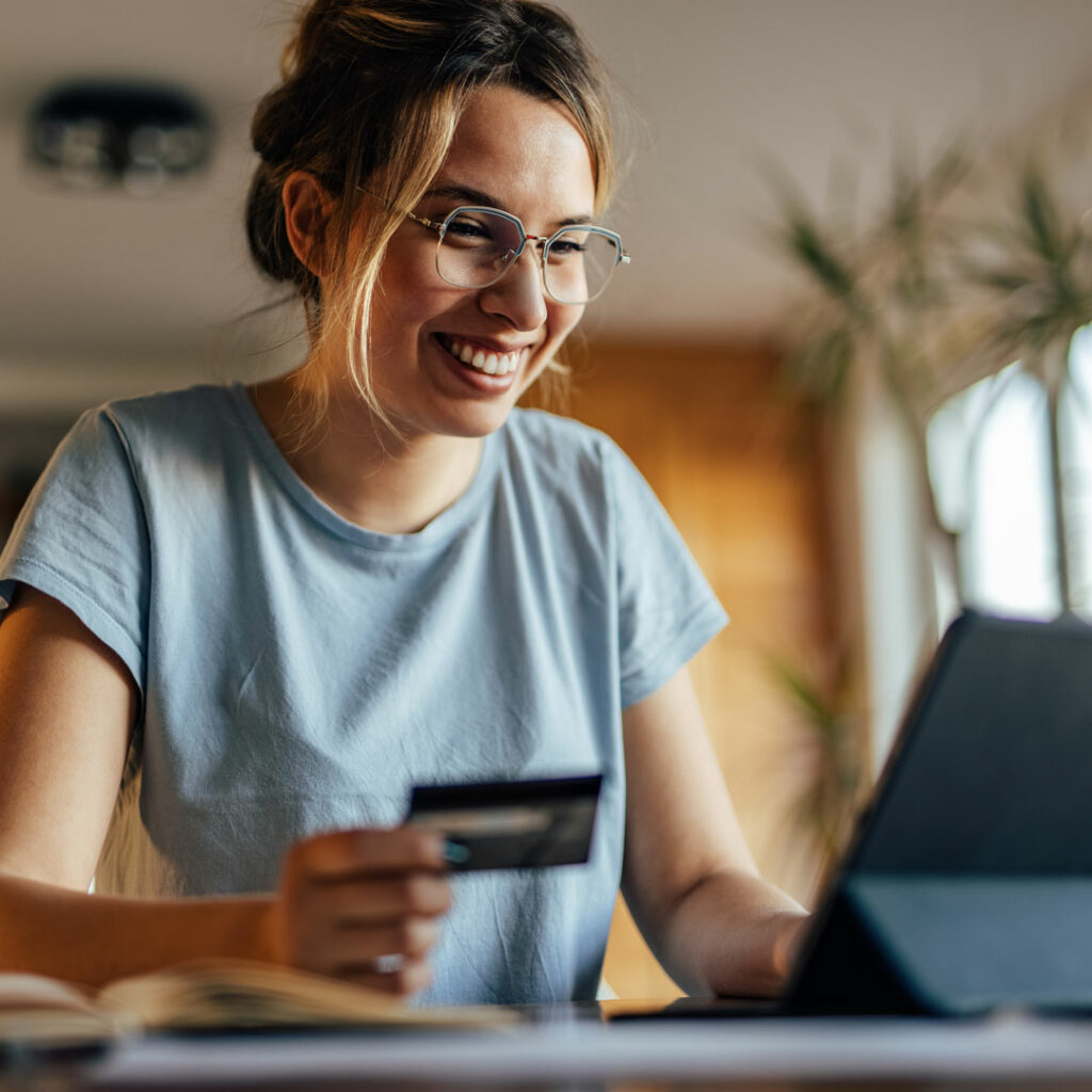 Woman making online payment